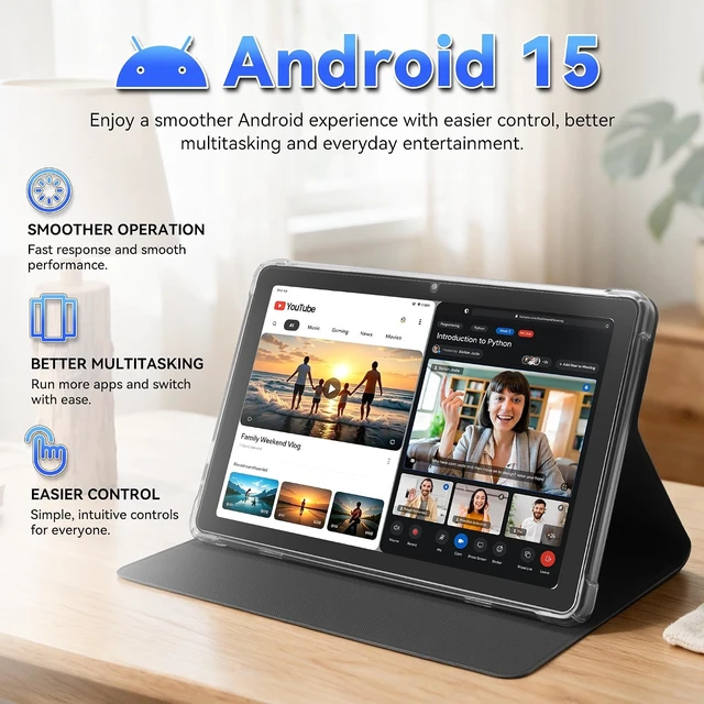 Alt view image 2 of 7 - 2026 10.1" Android 15 Tablet with Keyboard 18GB RAM, 128GB, WiFi (Black)