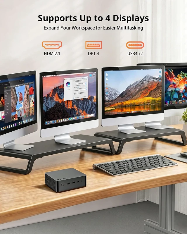 Alt view image 3 of 7 - Mini PC Ryzen 7 8745HS, 16GB DDR5, 1TB SSD, Radeon 780M, 4X 4K Display, USB4, Dual 2.5G LAN, WiFi 6, BT5.3 for Office, Programming & Home Server