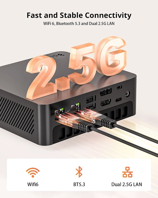 Alt view image 5 of 7 - Mini PC Ryzen 7 8745HS, 16GB DDR5, 1TB SSD, Radeon 780M, 4X 4K Display, USB4, Dual 2.5G LAN, WiFi 6, BT5.3 for Office, Programming & Home Server
