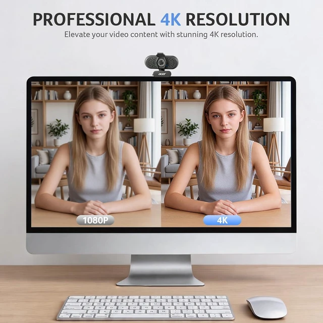 Alt view image 2 of 7 - A640 4K Webcam with AI Noise-Cancelling Mic for Streaming & Meetings