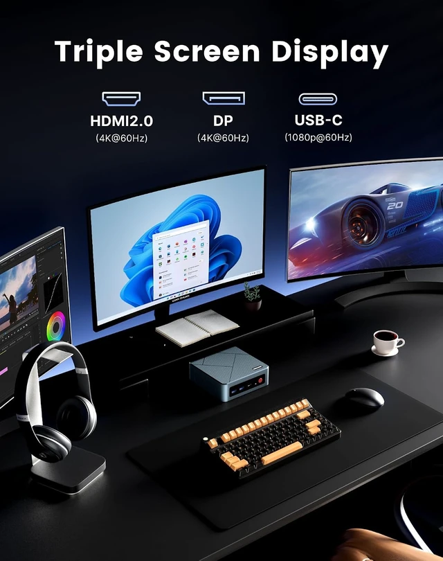 Alt view image 6 of 7 - C4 SE Mini PC Ryzen 5 3500U, 8GB DDR4, 256GB SSD, Triple Display, Dual Gigabit Ethernet, WiFi 5, Bluetooth 5.0, Upgradeable for Work, Study & Home Office