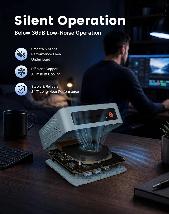 Alt view image 7 of 7 - C4 SE Mini PC Ryzen 5 3500U, 8GB DDR4, 256GB SSD, Triple Display, Dual Gigabit Ethernet, WiFi 5, Bluetooth 5.0, Upgradeable for Work, Study & Home Office