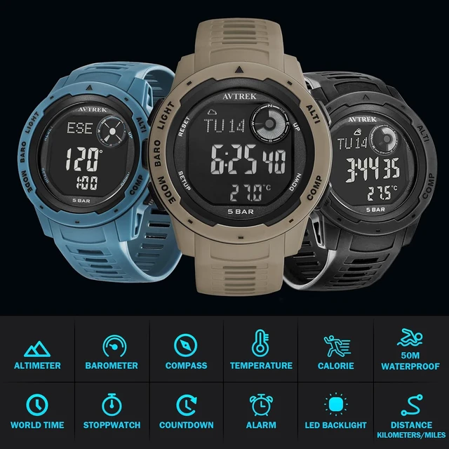 Alt view image 2 of 7 - Tactical Watch with Compass & Pedometer, 50M Waterproof 2003