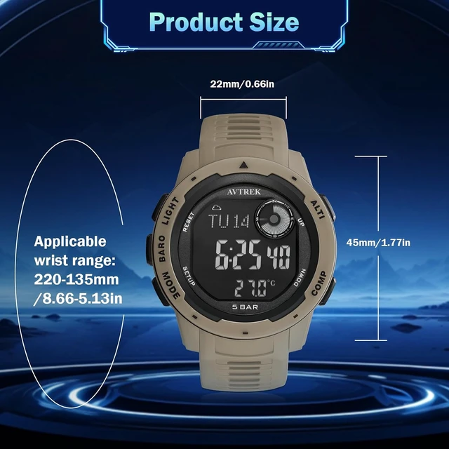 Alt view image 3 of 7 - Tactical Watch with Compass & Pedometer, 50M Waterproof 2003