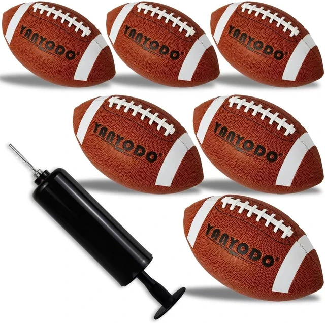 Main image of Official Size 6/9 Footballs with Textured Grip 6 Pack for Youth, High School & College Practice, Match & Scrimmage, Indoor/Outdoor All Weather, with Pump