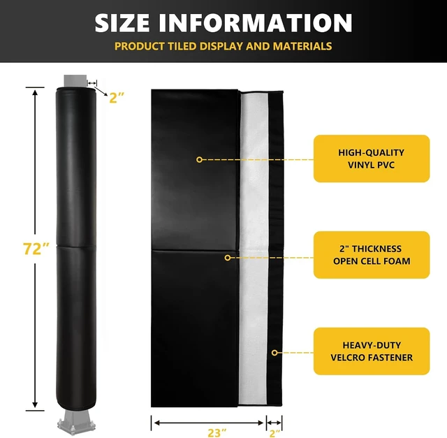 Alt view image 3 of 7 - 6-Foot Tall Round & Square Pole Pad 2" Thick Heavy-Duty Wrap-Around Safety Padding, Fits 2.5"-6.5" Diameter Basketball, Basement, Playground & Garage Poles