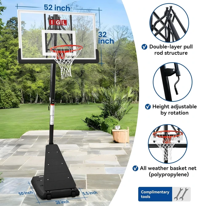 Alt view image 3 of 6 - Outdoor Basketball Hoop with 52" Shatterproof Backboard 10FT Portable Adjustable Basketball Goal System