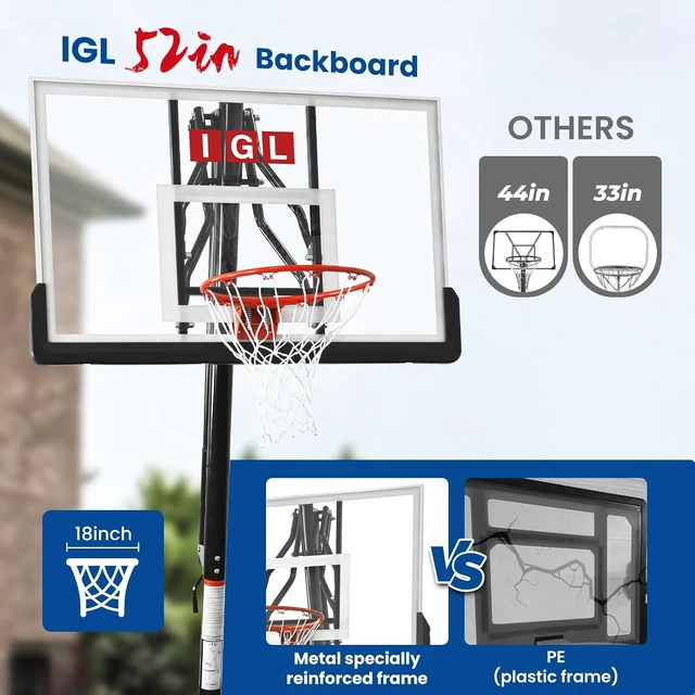 Alt view image 4 of 6 - Outdoor Basketball Hoop with 52" Shatterproof Backboard 10FT Portable Adjustable Basketball Goal System