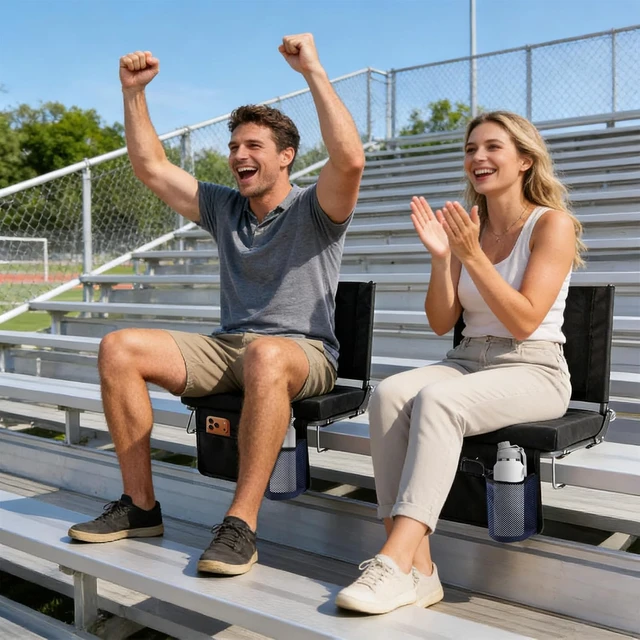 Alt view image 2 of 7 - 2-Pack Stadium Seats with Back Support Padded Bleacher Chairs (Black)