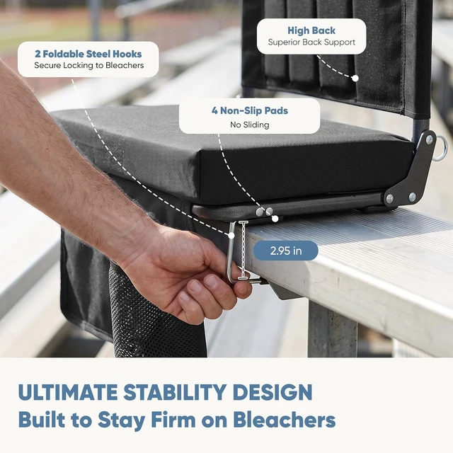 Alt view image 5 of 7 - 2-Pack Stadium Seats with Back Support Padded Bleacher Chairs (Black)