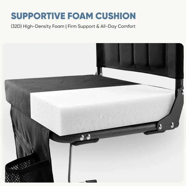 Alt view image 7 of 7 - 2-Pack Stadium Seats with Back Support Padded Bleacher Chairs (Black)