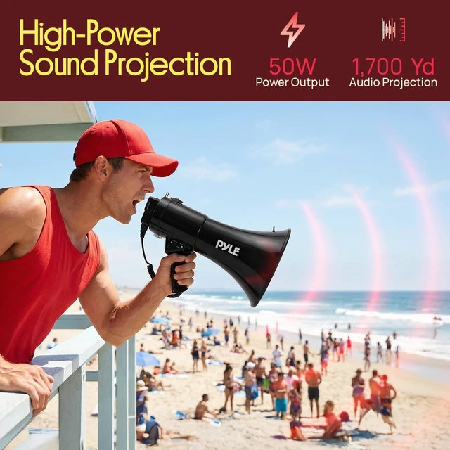 Alt view image 2 of 7 - 50W Portable Megaphone Bullhorn Bluetooth, USB/TF Card Reader, Type-C Rechargeable Battery, 260s Recording Siren, Handheld PA System for Events, Sports, Schools & Crowd Control