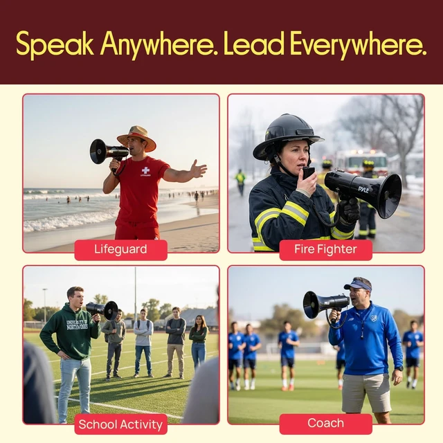 Alt view image 5 of 7 - 50W Portable Megaphone Bullhorn Bluetooth, USB/TF Card Reader, Type-C Rechargeable Battery, 260s Recording Siren, Handheld PA System for Events, Sports, Schools & Crowd Control