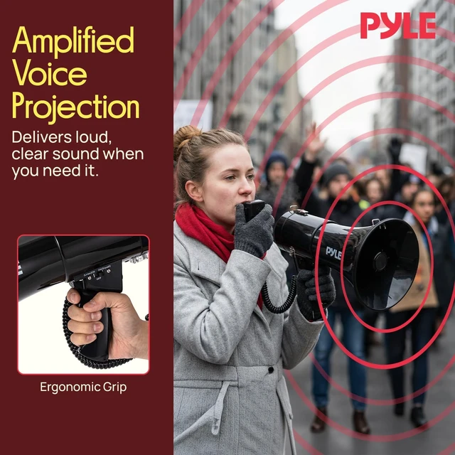 Alt view image 7 of 7 - 50W Portable Megaphone Bullhorn Bluetooth, USB/TF Card Reader, Type-C Rechargeable Battery, 260s Recording Siren, Handheld PA System for Events, Sports, Schools & Crowd Control