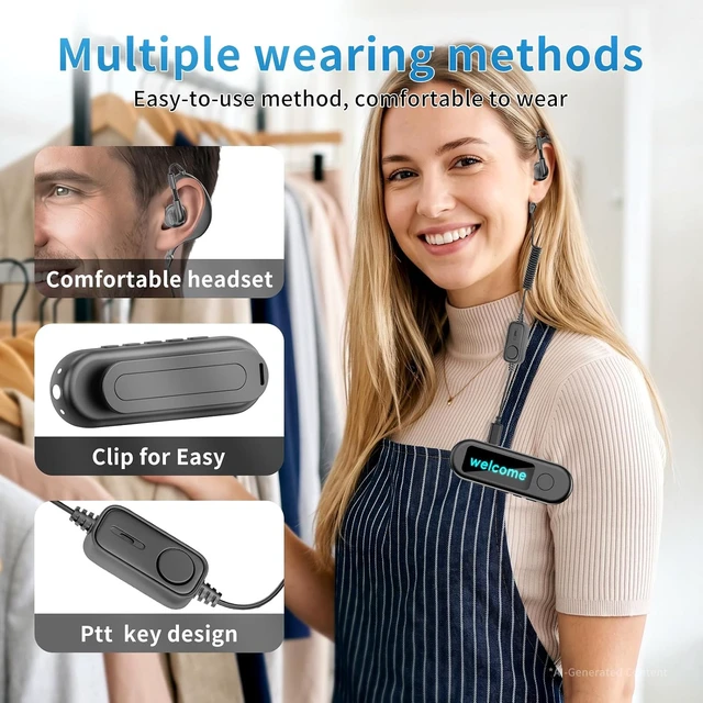 Alt view image 5 of 7 - Super Mini Walkie Talkies Touch-to-Talk Two-Way Radio, Small Secure Clip-On with Earpieces for Outdoor Sports, Restaurants, Retail, Baseball, Hospital, Biking, Adults (2 Pack)