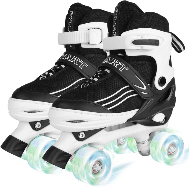 Main image of Kids Quad Roller Skates for Girls & Boys Adjustable 4 Sizes for Beginners, Light-Up Wheels for Sports (Purple & White)
