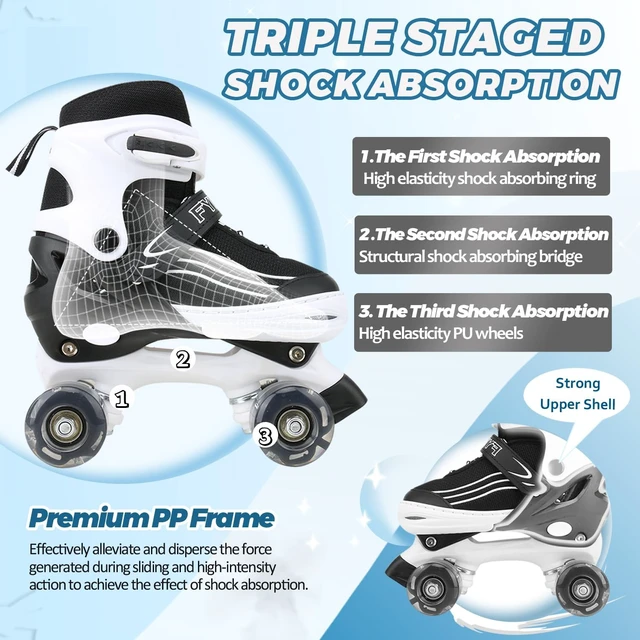 Alt view image 5 of 6 - Kids Quad Roller Skates for Girls & Boys Adjustable 4 Sizes for Beginners, Light-Up Wheels for Sports (Purple & White)