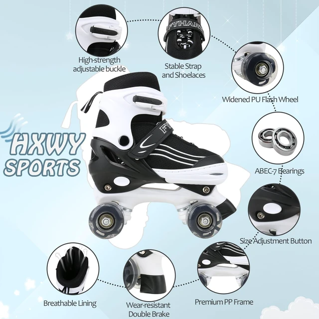Alt view image 4 of 6 - Kids Quad Roller Skates for Girls & Boys Adjustable 4 Sizes for Beginners, Light-Up Wheels for Sports (Purple & White)