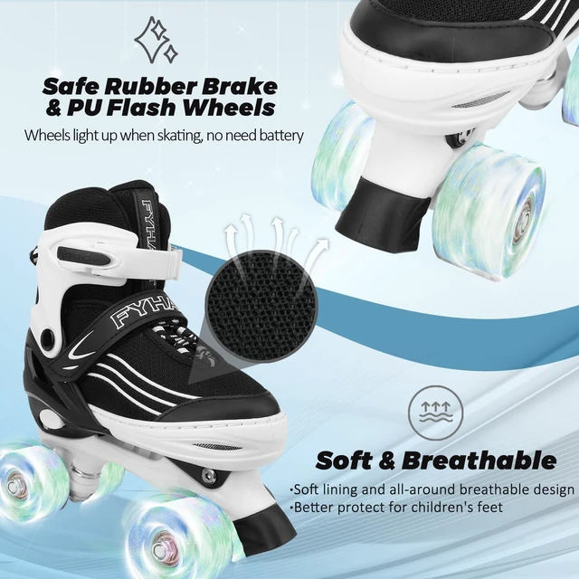 Alt view image 6 of 6 - Kids Quad Roller Skates for Girls & Boys Adjustable 4 Sizes for Beginners, Light-Up Wheels for Sports (Purple & White)
