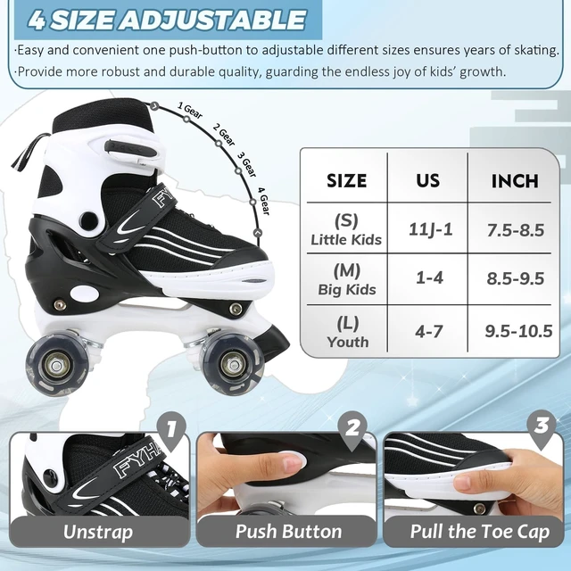 Alt view image 2 of 6 - Kids Quad Roller Skates for Girls & Boys Adjustable 4 Sizes for Beginners, Light-Up Wheels for Sports (Purple & White)