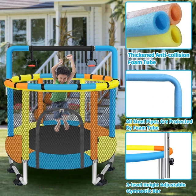 Alt view image 4 of 7 - 55" Toddler Trampoline for Kids Ages 1-8 Small Indoor/Outdoor Trampoline