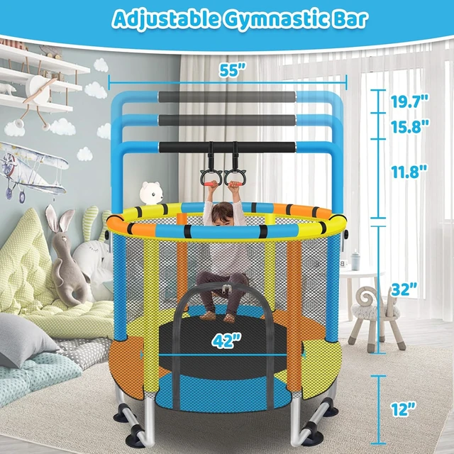 Alt view image 5 of 7 - 55" Toddler Trampoline for Kids Ages 1-8 Small Indoor/Outdoor Trampoline