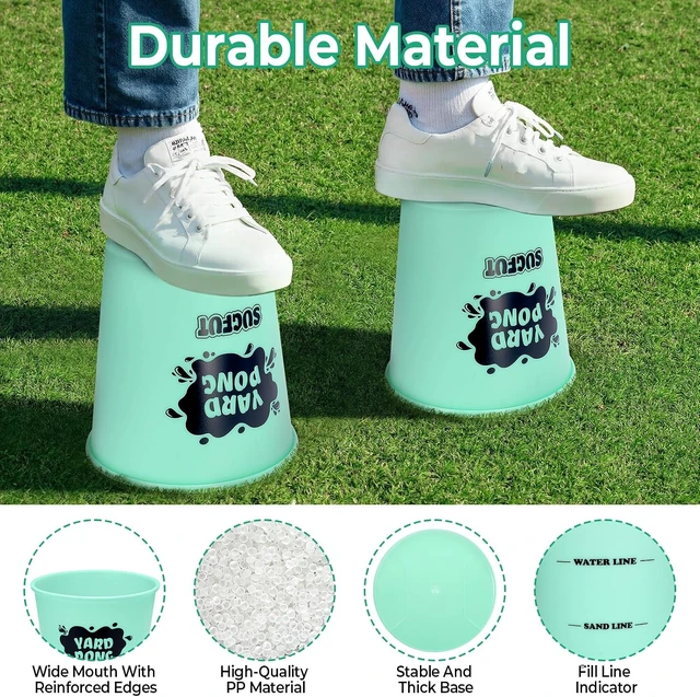 Alt view image 2 of 6 - Glow-in-the-Dark Yard Pong Outdoor Game 12 Buckets & 6 Balls, Backyard Toss Game for Adults, Family & Kids