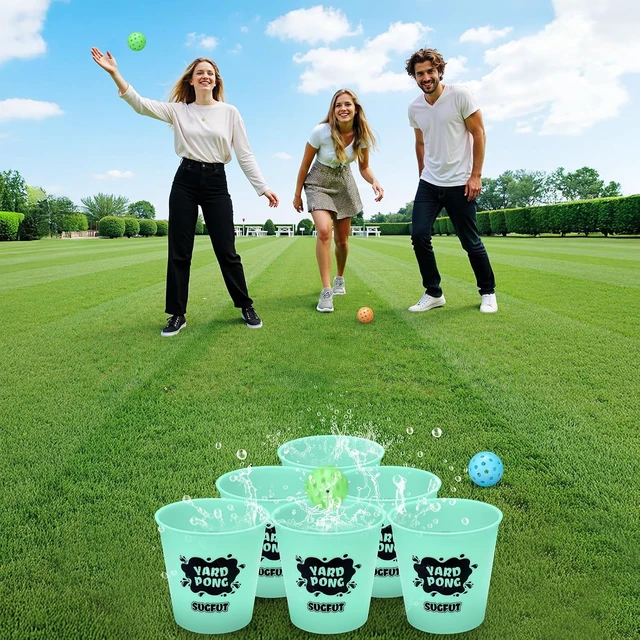 Alt view image 5 of 6 - Glow-in-the-Dark Yard Pong Outdoor Game 12 Buckets & 6 Balls, Backyard Toss Game for Adults, Family & Kids