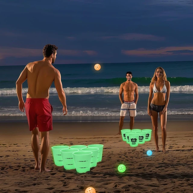 Alt view image 6 of 6 - Glow-in-the-Dark Yard Pong Outdoor Game 12 Buckets & 6 Balls, Backyard Toss Game for Adults, Family & Kids