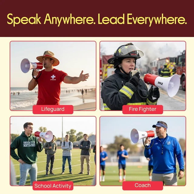 Alt view image 4 of 7 - 50W Portable Megaphone Bullhorn Speaker Alarm Siren, Volume up to 1700 Yards, Aux Input, USB/TF Playback, Lightweight for Indoor/Outdoor Sports & Emergency Drills