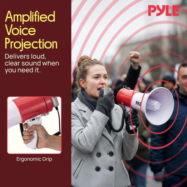 Alt view image 6 of 7 - 50W Portable Megaphone Bullhorn Speaker Alarm Siren, Volume up to 1700 Yards, Aux Input, USB/TF Playback, Lightweight for Indoor/Outdoor Sports & Emergency Drills