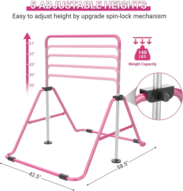Alt view image 2 of 6 - Foldable Gymnastics Bar for Kids 5-Height Adjustable, for Home