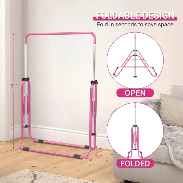 Alt view image 3 of 6 - Foldable Gymnastics Bar for Kids 5-Height Adjustable, for Home
