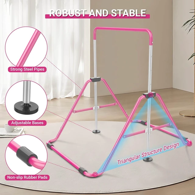 Alt view image 4 of 6 - Foldable Gymnastics Bar for Kids 5-Height Adjustable, for Home