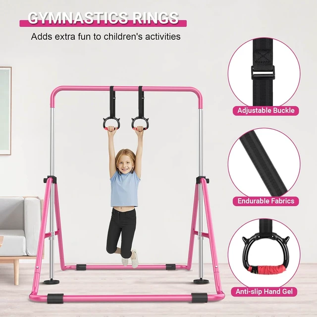 Alt view image 5 of 6 - Foldable Gymnastics Bar for Kids 5-Height Adjustable, for Home