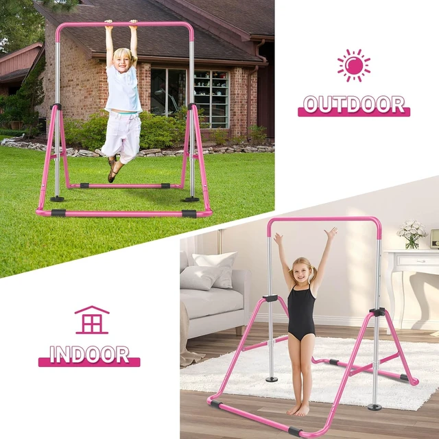 Alt view image 6 of 6 - Foldable Gymnastics Bar for Kids 5-Height Adjustable, for Home