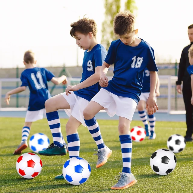 Alt view image 6 of 7 - 24-Pack Deflated Soccer Balls with Pump Bulk Official Size World Soccer Ball for Back to School, Teen/Adult/Kid Indoor-Outdoor Training & Charity Donation Gift