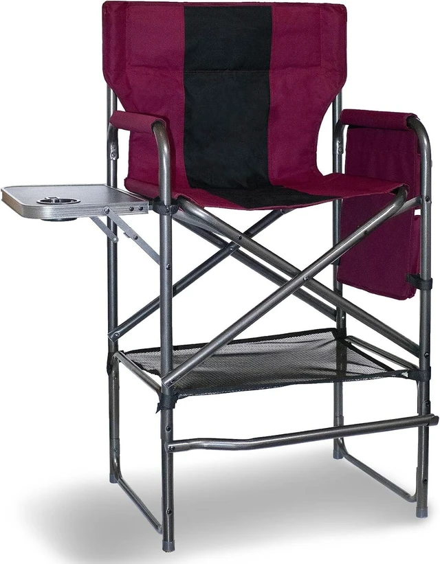 Main image of 30" Tall Director's Chair with Side Table 400 lbs Bar-Height Folding Camping Chair with Cup Holder & Footrest, for Makeup Artists & Outdoor Events (Wine Red/Black)