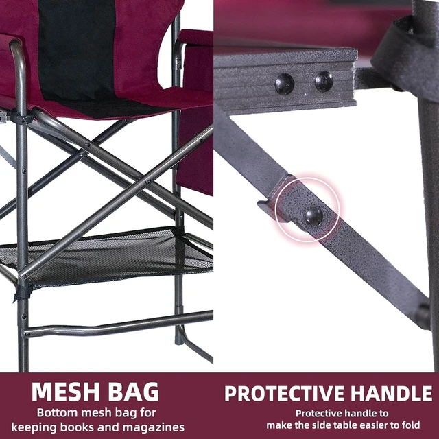Alt view image 6 of 7 - 30" Tall Director's Chair with Side Table 400 lbs Bar-Height Folding Camping Chair with Cup Holder & Footrest, for Makeup Artists & Outdoor Events (Wine Red/Black)
