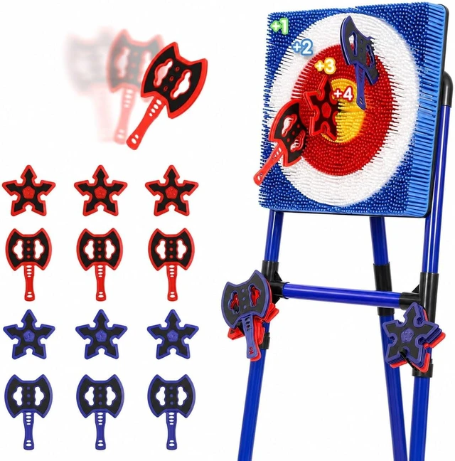 Main image of Axe Throwing Game for Backyard Bristle Target Set with 6 Axes & 6 Darts, Portable Plastic Indoor/Outdoor Game for Adults & Kids, Carnival Yard Games