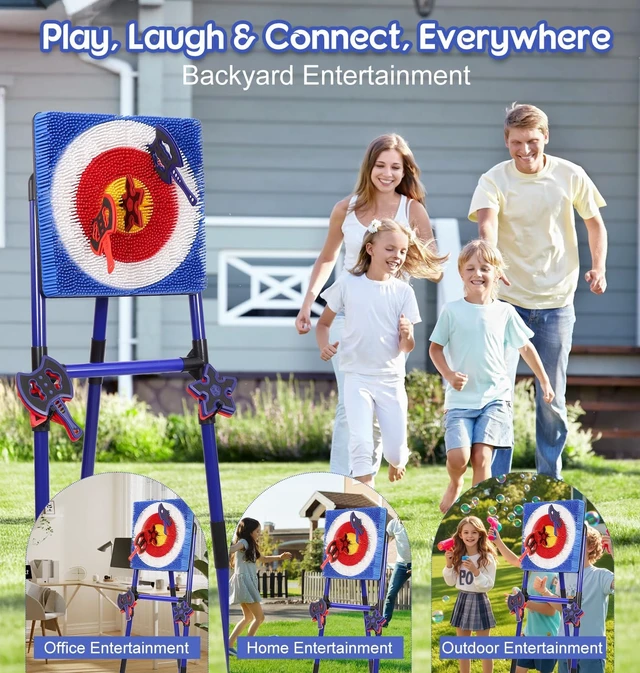 Alt view image 3 of 7 - Axe Throwing Game for Backyard Bristle Target Set with 6 Axes & 6 Darts, Portable Plastic Indoor/Outdoor Game for Adults & Kids, Carnival Yard Games