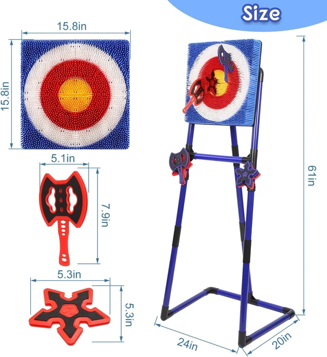 Alt view image 5 of 7 - Axe Throwing Game for Backyard Bristle Target Set with 6 Axes & 6 Darts, Portable Plastic Indoor/Outdoor Game for Adults & Kids, Carnival Yard Games