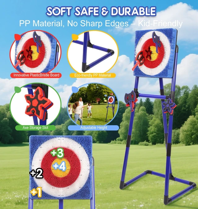 Alt view image 6 of 7 - Axe Throwing Game for Backyard Bristle Target Set with 6 Axes & 6 Darts, Portable Plastic Indoor/Outdoor Game for Adults & Kids, Carnival Yard Games
