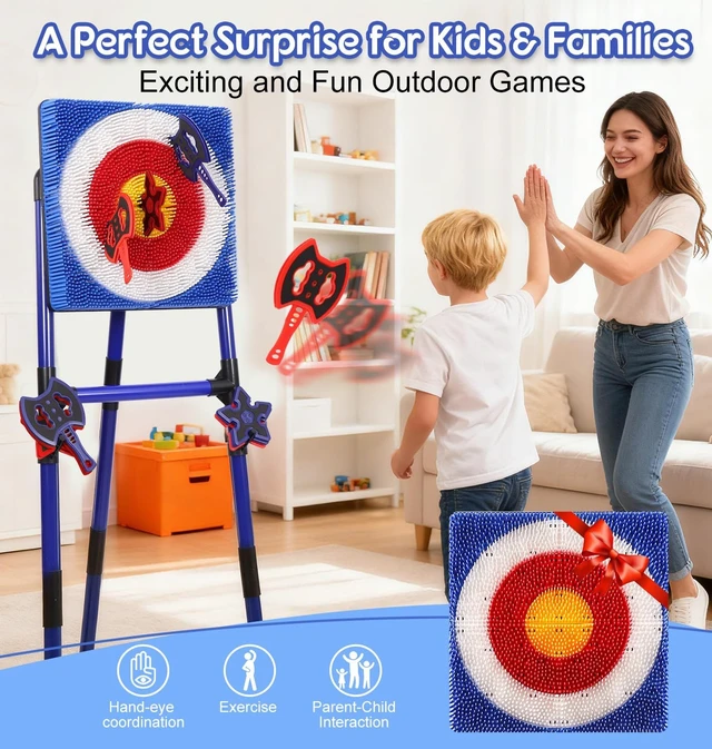 Alt view image 7 of 7 - Axe Throwing Game for Backyard Bristle Target Set with 6 Axes & 6 Darts, Portable Plastic Indoor/Outdoor Game for Adults & Kids, Carnival Yard Games