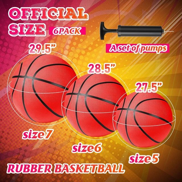 Alt view image 2 of 7 - 6-Pack Bulk Rubber Basketballs with Pump
