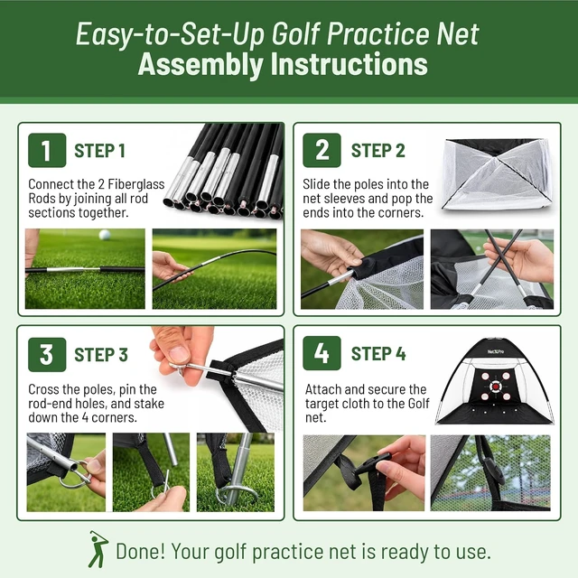 Alt view image 4 of 7 - 10x7ft Golf Hitting Net for Backyard Practice Tri-Turf Mat, Multi-Target Zones, Carry Bag
