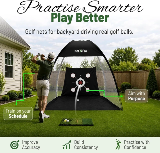Alt view image 7 of 7 - 10x7ft Golf Hitting Net for Backyard Practice Tri-Turf Mat, Multi-Target Zones, Carry Bag