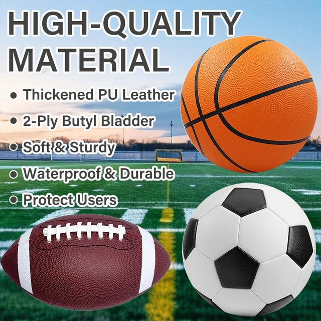Alt view image 3 of 3 - 3-Piece Sports Balls Set Size 5 Basketball, Size 4 Soccer Ball, Size 6 Football & Pump, Perfect Sports Gift for Boys, Girls, Teens & Adults