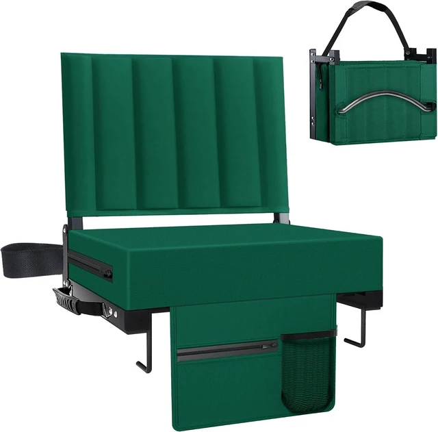 Main image of Stadium Seat for Bleachers Back Support & Cushion, Shoulder Strap & Cup Holder, Padded Portable Folding Chair for Sports Events (Green, 1pcs)
