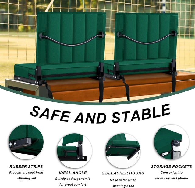 Alt view image 5 of 7 - Stadium Seat for Bleachers Back Support & Cushion, Shoulder Strap & Cup Holder, Padded Portable Folding Chair for Sports Events (Green, 1pcs)